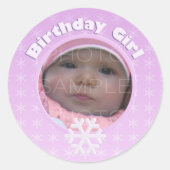 Sticker Rond Photo Fille d'anniversaire Hiver Onederland (Devant)