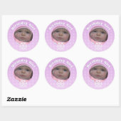 Sticker Rond Photo Fille d'anniversaire Hiver Onederland (Feuille)