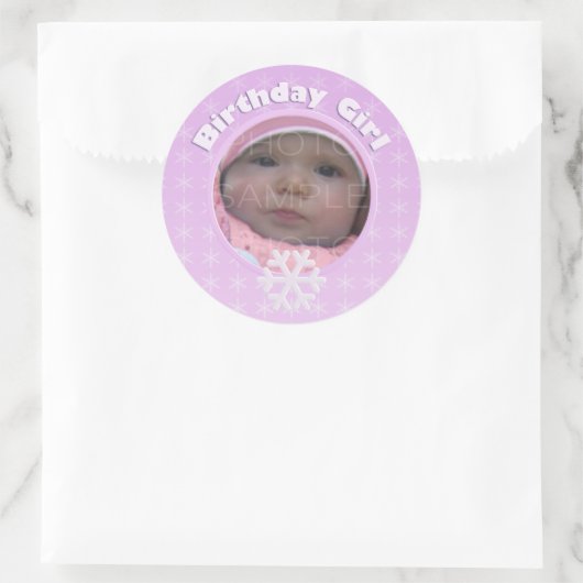 Sticker Rond Photo Fille d'anniversaire Hiver Onederland (Sac)