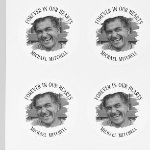 Sticker Rond Photo Funéraire Brossé Forever In Our Hearts
