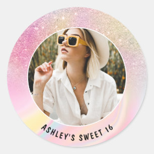 Sticker Rond Photo girly chic parties scintillant rose marbre S