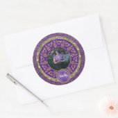 Sticker Rond Photo Gold Classic Damassé Commémoratif Violet (Enveloppe)