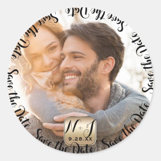Sticker Rond Photo Gold Moderne Enregistrer la date Mariage (Devant)