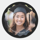 Sticker Rond Photo Graad School graduation noir bordure ondulée (Devant)