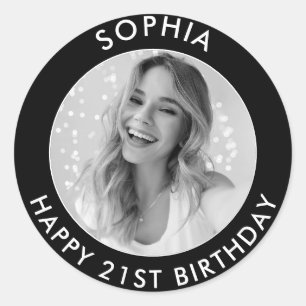Sticker Rond Photo Joyeux 21e Anniversaire Classique Moderne No