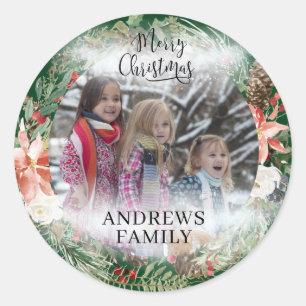 Sticker Rond Photo Joyeux Noël spécifique au client ! Wreath C