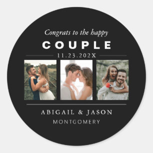 Sticker Rond Photo Mariage noir blanc Collage Happy Couple