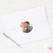 Sticker Rond Photo Marine Blue Modern Wedding Favoriser (Enveloppe)