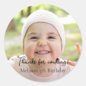 Sticker Rond Photo Merci du parti Anniversaire de enfant (Devant)