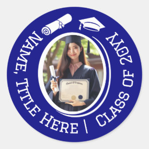 Sticker Rond Photo moderne Blue Graduate, Casquette Tassel et D