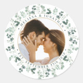 Sticker Rond Photo moderne Eucalyptus Mariage personnalisé (Devant)