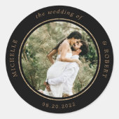 Sticker Rond photo monogramme élégant mariage classique rond bâ (Devant)