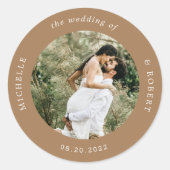 Sticker Rond photo monogramme élégant mariage classique rond bâ (Devant)