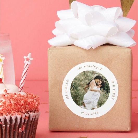 Sticker Rond photo monogramme élégant mariage classique rond bâ (Fête)