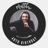 Sticker Rond Photo noir blanc anniversaire (Devant)
