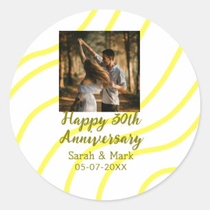 Sticker Rond Photo or 30e anniversaire de mariage nom jaune dor