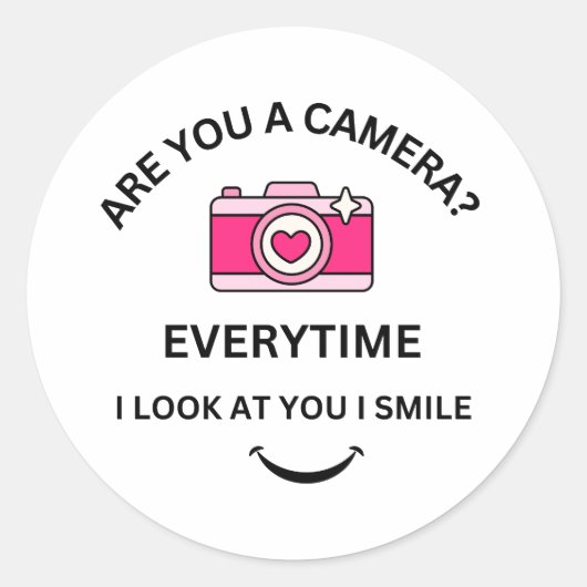 Sticker Rond Photo Perfect Love Pink Camera Valentine's (Devant)