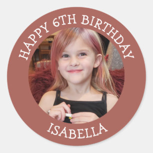Sticker Rond Photo personnalisé, âge et nom d'anniversaire