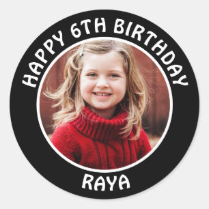 Sticker Rond Photo personnalisé, âge et nom pour fête d'anniver