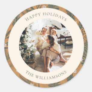 Sticker Rond Photo personnalisé de Noël Boho Botanique Verdure