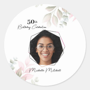 Sticker Rond Photo personnalisée 50e anniversaire Floral