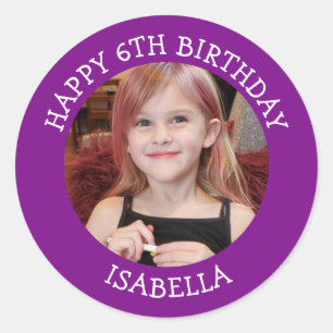 Sticker Rond Photo personnalisée, âge et nom Anniversaire