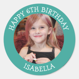 Sticker Rond Photo personnalisée, âge et nom Anniversaire