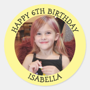 Sticker Rond Photo personnalisée, âge et nom Anniversaire