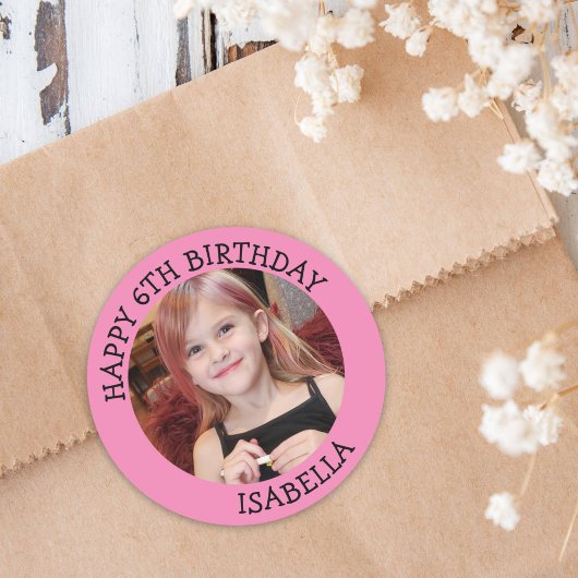 Sticker Rond Photo personnalisée, âge et nom Anniversaire