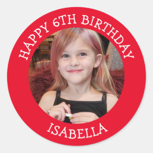 Sticker Rond Photo personnalisée, âge et nom Anniversaire