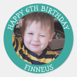 Sticker Rond Photo personnalisée, âge et nom Anniversaire