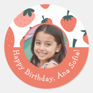 Sticker Rond Photo personnalisée Berry Sweet Strawberry fête d'