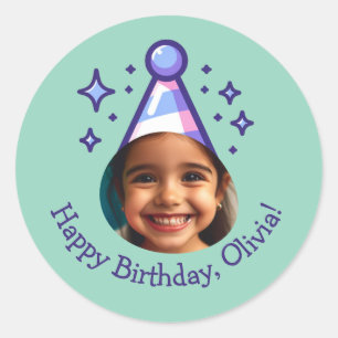 Sticker Rond Photo Personnalisée Bonne fête d'anniversaire Casq