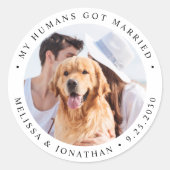 Sticker Rond Photo personnalisée Chien de compagnie vient de se (Devant)