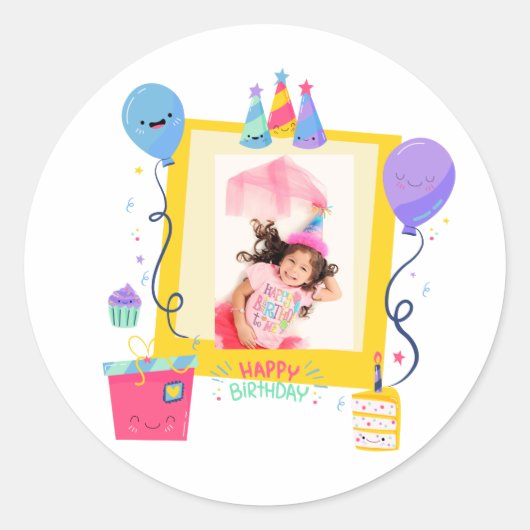 Sticker Rond Photo personnalisée d'anniversaire (Devant)