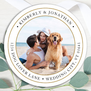 Sticker Rond Photo personnalisée Elegant Wedding Adresse de ret