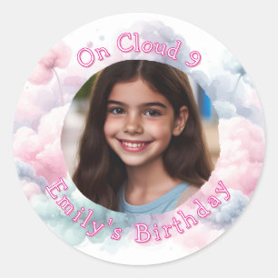 Sticker Rond Photo personnalisée et texte sur le nuage 9 fête d