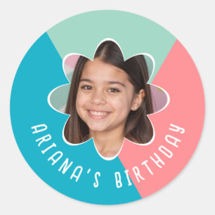 Sticker Rond Photo personnalisée Fleur fête d'anniversaire Fleu