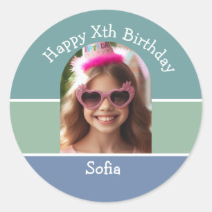 Sticker Rond Photo personnalisée Joyeux Anniversaire Nom Quel q