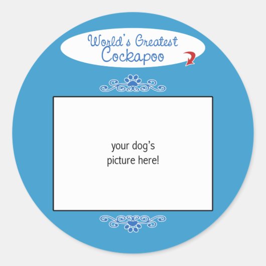 Sticker Rond Photo personnalisée ! Le plus grand Cockapou du mo (Devant)