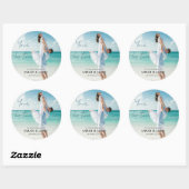 Sticker Rond Photo personnalisée Mariage de plage moderne (Feuille)