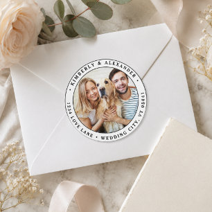 Sticker Rond Photo personnalisée Mariage moderne Adresse de ret