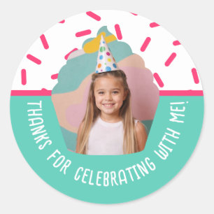 Sticker Rond Photo personnalisée Merci d'anniversaire