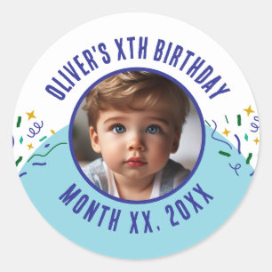 Sticker Rond Photo personnalisée N'Importe Quel Âge Confetti An