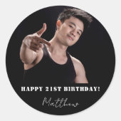 Sticker Rond Photo personnalisée noir blanc moderne (Devant)