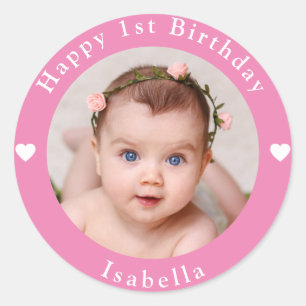 Sticker Rond Photo Personnalisée, Nom Et Âge Anniversaire