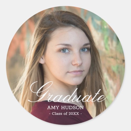 Sticker Rond Photo personnalisée pour un diplômé de script blan (Devant)