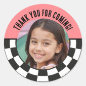 Sticker Rond Photo personnalisée Retro À damiers Merci Faveurs (Devant)