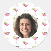 Sticker Rond Photo personnalisée sur visage et cocktail | Rose  (Devant)
