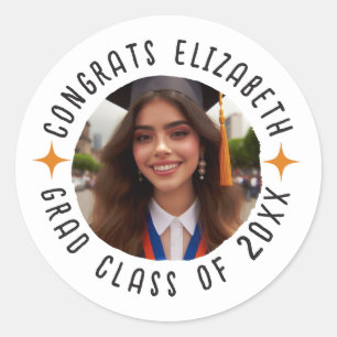 Sticker Rond Photo personnalisée Texte Graduation Congrats Grad